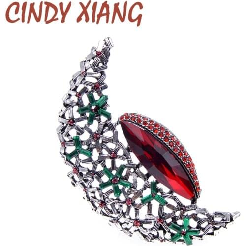 CINDY XIANG Green And Red Color Moon Brooches For Women Vintage Elegant Large Pin Brooh Fashion Jewelry Beautiful Accessories