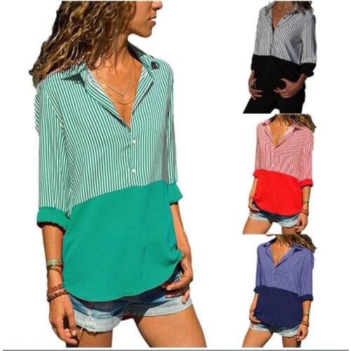 2021 New Spring Autumn Women Flower V-Neck Long Sleeve Work Shirts Women office Tops Striped for business