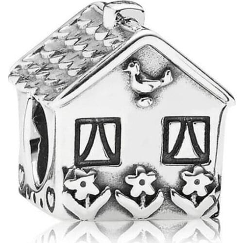 Genuine 925 Sterling Silver Charm Vintage House Shape Home Sweet Home Beads Fit Women Pan Bracelet & Necklace Diy Jewelry