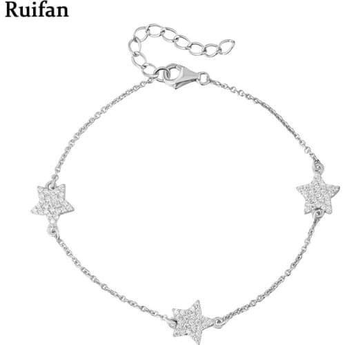 Ruifan Star Cubic Zirconia 925 Sterling Silver Silm Link Chain Bracelet for Women Trendy Fine Jewelry Accessories YBR001