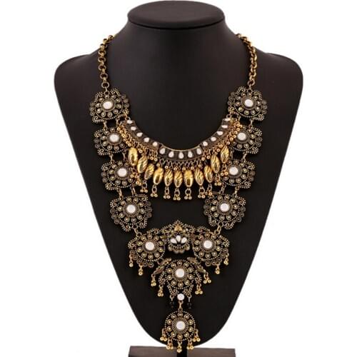 DiLiCa Trendy Maxi Necklaces for Women Ethnic Necklace Bohemian Vintage Metal Tassel Statement Pendant Necklace Jewelry