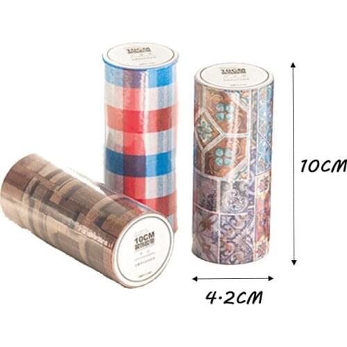 10Roll Retro grid tape wooden decoration collage series hand account DIY decoration stickers cutting wholesale 5M