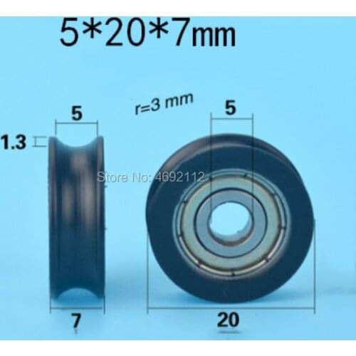 10 pcs 5*20*7mm Free shipping groove U-shaped embedded 625ZZ drawer equipment 3d printer rubberized bearing pulley