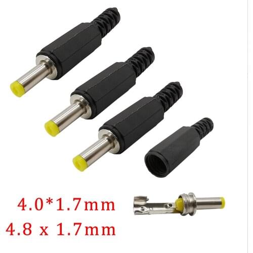 10Pcs DC 4.8 x 1.7mm 4.0*1.7mm Power Plug Solder Connector 4.8/4.0x1.7mm DC Power Black Plastic Yellow Head Male Plug Adapter