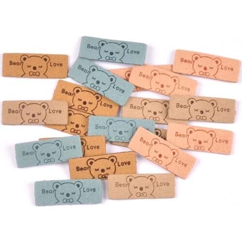 20Pcs Lovely Bear Clothing Labels Embossed Tags DIY Flag Label For Garment Handmade Sewing Accessories 33x12mm cp3145