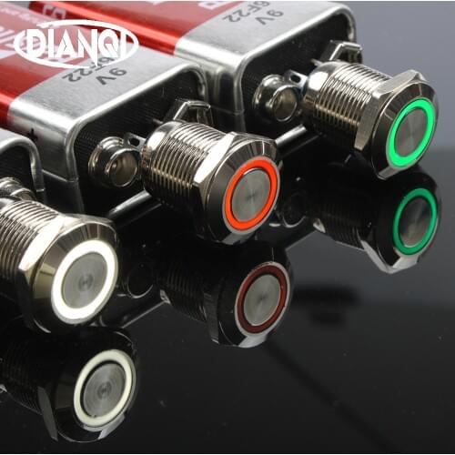 12mm waterproof brass metal push button flat Press-Button ring LED latching button switch fixation press self-lock 12HX.S.K