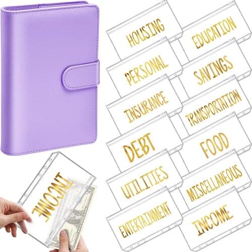A6 PU Leather Notebook Binder Budget Organizer Cash Envelopes Personal Wallet with 12 Binder Pocket Folders for Bill Planner