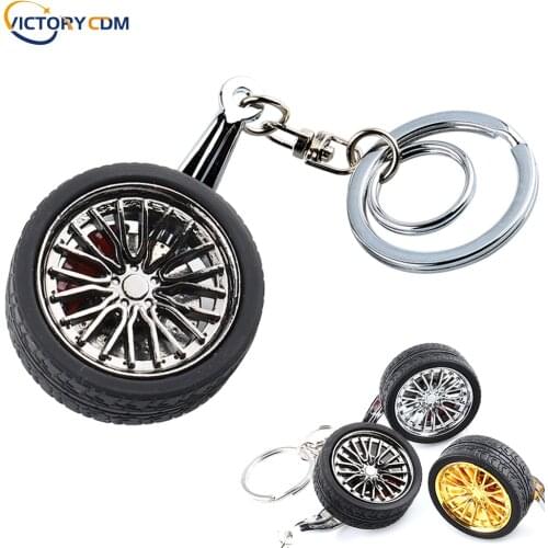 Car Tuning Metal Wheels Keychain JDM Rim Keyring With Spin Brake Discs Key Chain Ring For Volkswagen Bmw