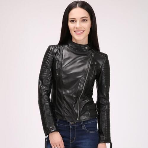 Free shipping,womens 100% sheepskin jacket.spring woman genuine leather jackets.fashion slim coat.plus size motor clothes