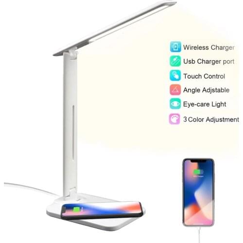 10W Qi Wireless 2in1 Fast Charging Wireless Charger with LED Desk Lamp Multi-Function Table Lamp Adjustment Folding Home Light