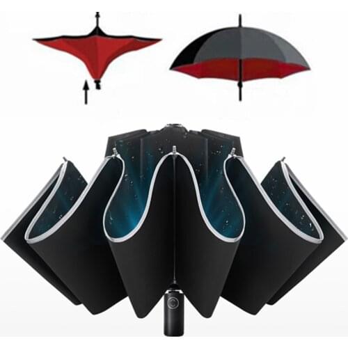 Reflective Big Parapluie Inverse Umbrella For Car Business Foldable Umbrella Rain Men Women Automatic Reverse Umbrellas Strong