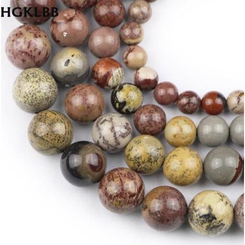 HGKLBB Natural stone Algae Grass Fossils Round Spacer loose bead For Jewelry Making bracelet DIY Accessories 6/8/10 /12mm 15"