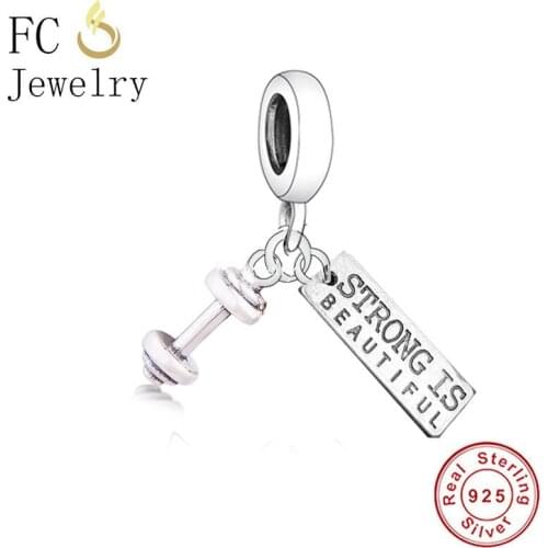 FC Jewelry Fit Original Charm Bracelet 925 Silver Fitness Dumbbells Strong Is Beautiful Bead For Making Women Berloque 2021 New