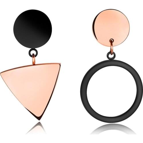 Geometric Triangular Round Earrings Stainless Steel Round Cake Asymmetric Earrings Jewelry For Women Brincos JE17089