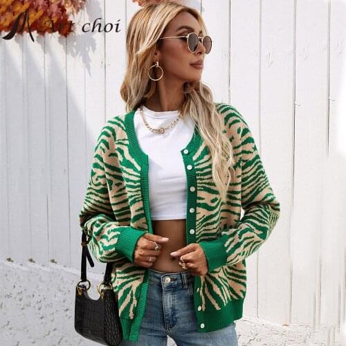 Cardigan Knitwear Zebra Striped Sweater Women Jumper Long Sleeve Knitted Ladies Outwear Female Casual Coats Jacket Sueter Mujer