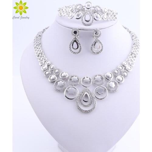 African Beads Jewelry Set Nigerian Wedding Ethiopian Jewelry Sets For Women Silver Plated Necklace Sets Accessories