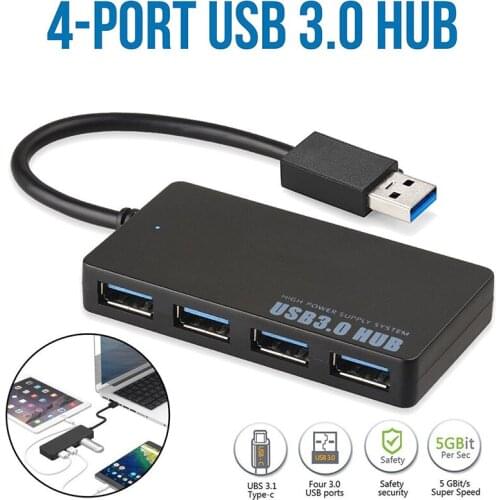 USB 3.0 Hub 4 Port High Speed Slim Compact Expansion Splitter Cable SB 3.0 which supports high-speed (5G Mbps)