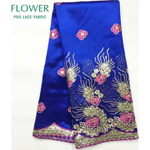 Royal Blue African George Lace Fabrics With Flower Embroidery Guipure Laces Sequined Guinea Wedding Prom Dresses Sewing Fabrics