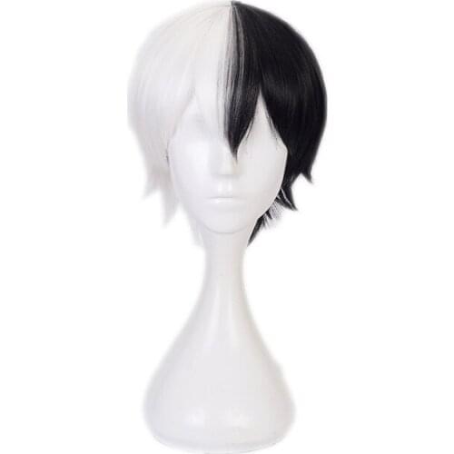 Anime Danganronpa Monokuma Wig Cosplay Costume Dangan Ronpa Women Men Short White Black Synthetic Hair Halloween Party Wigs