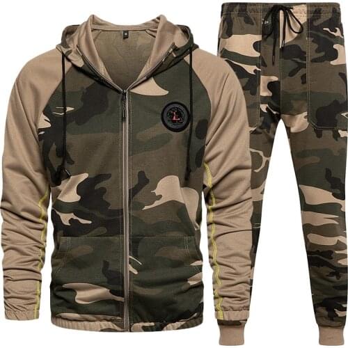 Spring Autumn Camouflage tracksuit men Hip hop Splicing mens sets fashion jogging two piece set men sports suit