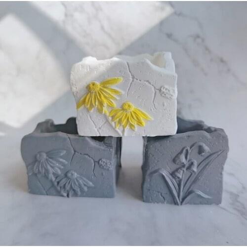 Square Concrete Planter Molds For Succulent Plants Embossed Pattern Flower Pot Silicone Mold Mini Pot Cement Mould