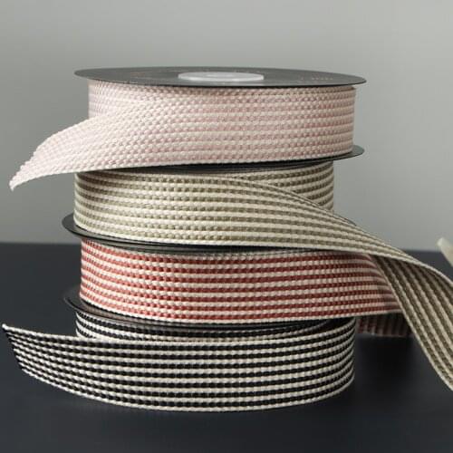 10yards 2.5cm Striped Linen Two-color Ribbon Handmade Ribbon Gift Wrapping Hair Bowknot DIY Christmas Wedding Party Decoration