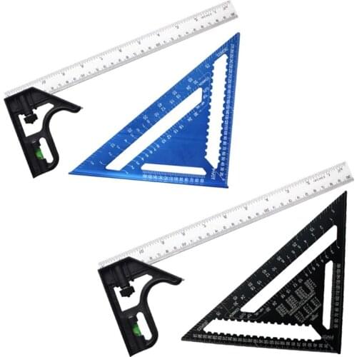 1 Set 12 Inch Metric Triangle Angle Ruler Aluminum Alloy Triangular Measuring Woodworking Square Protractor