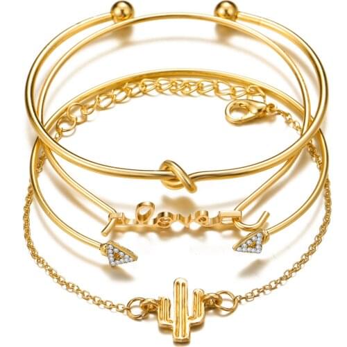 4pcs/ set) Multilayer Gold Silver Bangles Sets for Women Retro Bracelet Set Crystal Bracelets & Bangles Pulseras Ethnic Jewelry
