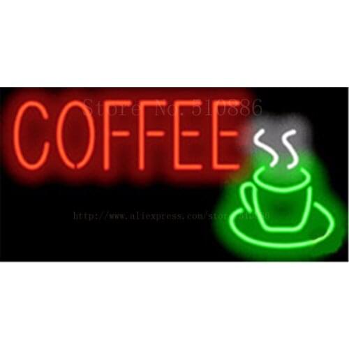 Custom Neon Sign For Coffee with Cup Real Glass Tube Display Light Lamp Decorative Bar Beer BULBS Shop Decor Bulbs Signs 17"x14"