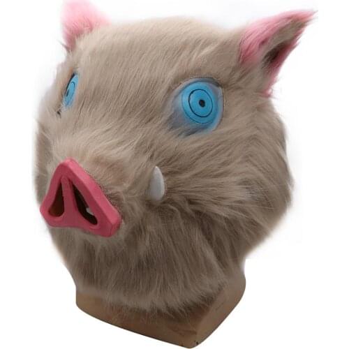 2020 New Demon Slayer Kimetsu no Yaiba Hashibira Inosuke Cosplay Mask Pig Cotton Plush Masks Latex Helmet Masquerade Party Props