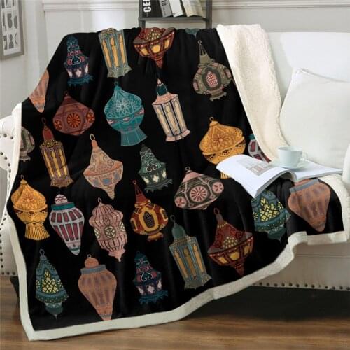 New Traditional Linen Blanket Arabic Lanterns Bed Blanket National Floral Sherpa Blanket Colorful Fluffy Fashion Blanket