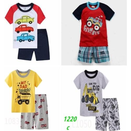 New Summer Children Dinosaur Pajamas Kids Cotton Bus Car Short Sleeve Pyjamas Kids Pijama Infantil Child Sleepwear Clothes