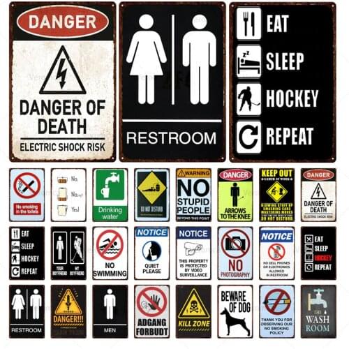 Vintage Metal Retro Stickers Wall Decor Plate Painting Tin Plaque Iron Notice Signs Toilet Wc Swimming Pool Sign Bar Poster