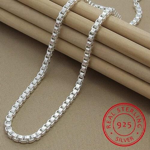 LEKANI Hot Selling Box Chain Necklace Fine Jewelry 925 Silver 4MM Width Chain Link Necklaces for Women Men Jewelry New 2019