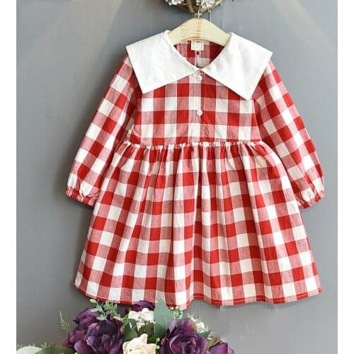 Dress For Girl 2021 New Fashion Lapel Plaid Long-sleeve Princess Dress Kid Clothes Autumn Childrens Dress