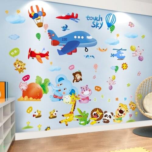 [shijuekongjian] Animals Carrot Wall Stickers DIY Airplane Hot Balloon Wall Decals for Kids Rooms Baby Bedroom House Decoration
