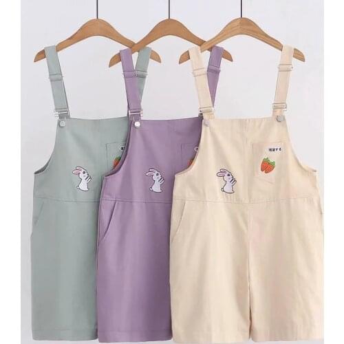 Summer Fashion High Waist Shorts Girls Casual Cute Rabbit Purple Overalls Women Basic Kawaii Bermuda Cargo Loose Short Pants