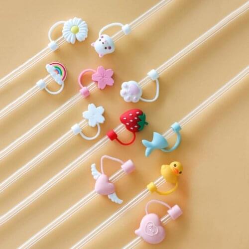1pc Silicone Straw Protection Plug Straw Dust Cap Straw Set Seal Cute Cartoon Reusable Drinkware For Home Kitchen Office School