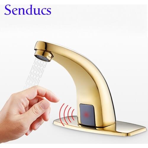 Sensor Facucet Senducs Gold Sensor Basin Faucet Quality Brass Automatic Bathroom Mixer Tap Antique Sensor Bathroom Faucets