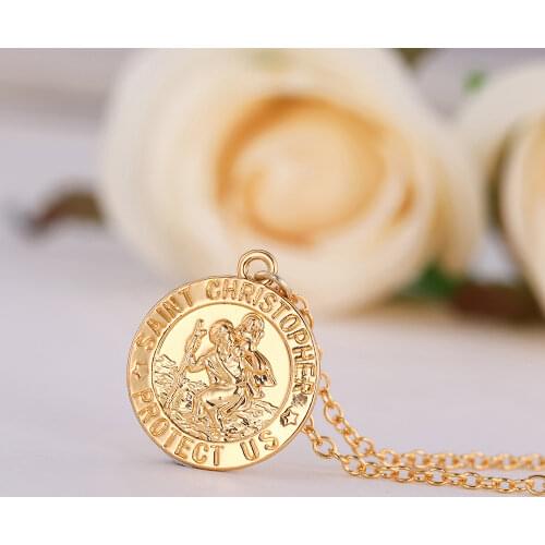 Teamer Saint Christopher Medal Pendant Necklace Catholic Protection Religious Jewelry Accessories Silver Color Link Chain