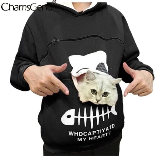 Hoodies Pet Cat Carry Pouch Sweatshirt Women Girls Winter Large Pocket Hoody Coat Sweatshirts Plus Size Blouse Pullover