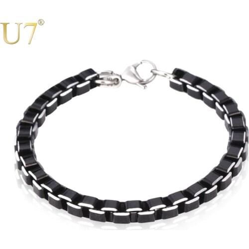 316L Stainless Steel Bracelet For Men Cool Black Color High Quality New Trendy 21 CM Box Link Chain Bracelet Men Jewelry H685