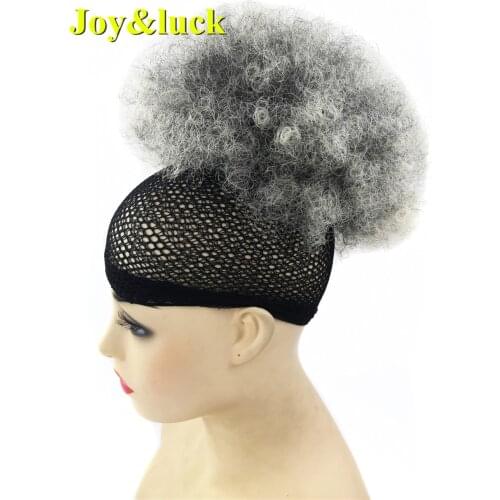 Joy&luck Afro Curly Chignon for Black Women Hair Bun Synthetic Curly Wig Ponytail with Clip in High Puff Ombre Brown Color