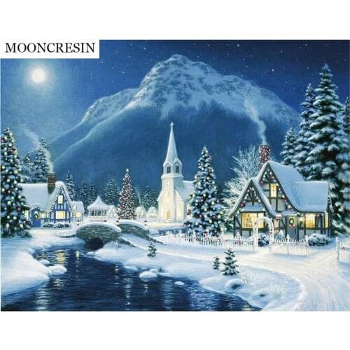 Needlework Diamond Embroidery Scenery Snow House 5D Diy Diamond Painting Full Round Cross Stitch Mosaic Art Christmas Home Decor