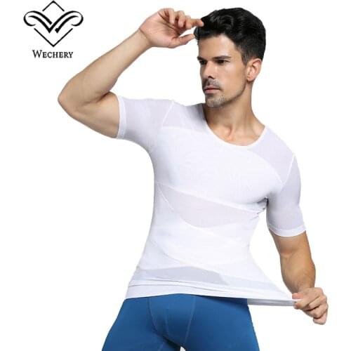 Wechery Corrective Slimming Underwea Shapewear for Men Abdomen Shaper Bodysuit Men Shapewear Plus Size Round Neck Midi Sleeve
