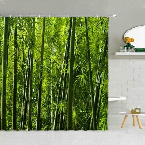 Nature Green Bamboo Forest Shower Curtain Flowers White Dove Bathroom Fabric Supplies With Hooks Cloth Curtains Home Decoration