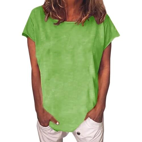 Plus Size Womens Tops And Blouses Womens Summer Loose O-neck Stitching Short-sleeved Blouse Tops Blusas Mujer De Moda 2021