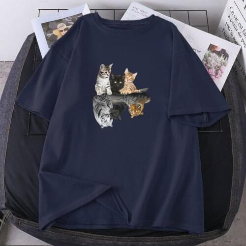 Funny Three Cats Shadow T-shirts Woman Hip Hop Short Sleeve Lady Tees High Quality Summer 2021 Female Clothing Oversize Tops