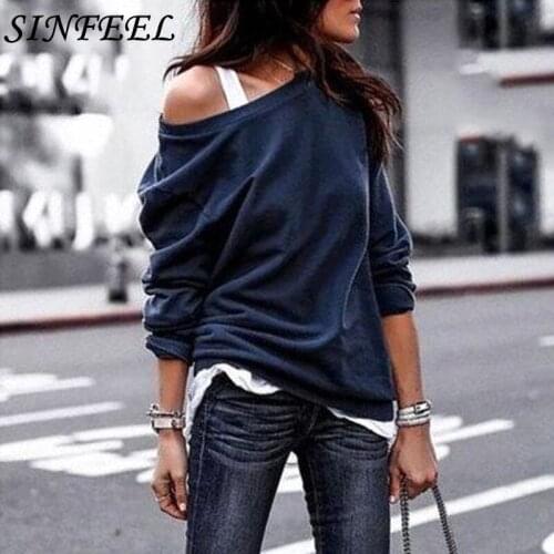 SINFEEL S-3XL Sexy Off Shoulder Sweatshirt Women Autumn Winter Long Sleeve Clothing Female Pullovers sudadera mujer plus size