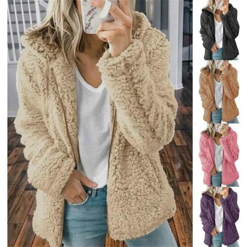 Womens Teddy Bear Fleece Coat Jacket Winter Warm Cardigan Hooded Outwear Tops